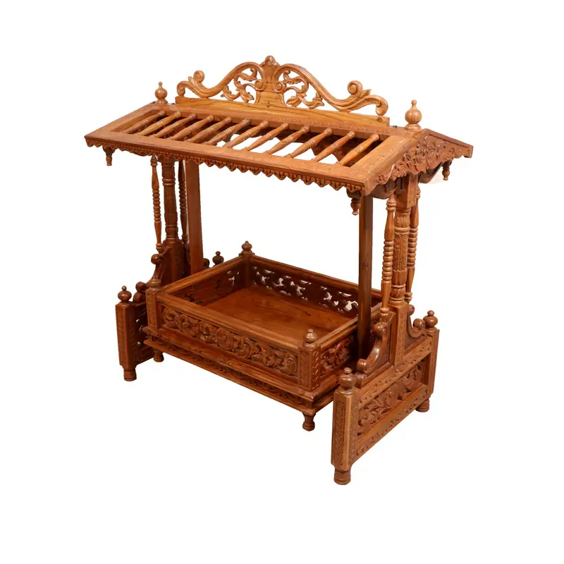 Simple Vintage Canopy Handmade Wooden Cradle