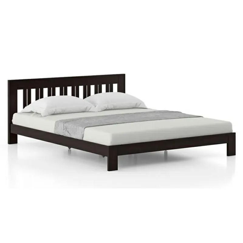 Solid Wood Queen Size Non Storage Bed in Mahogany Finish