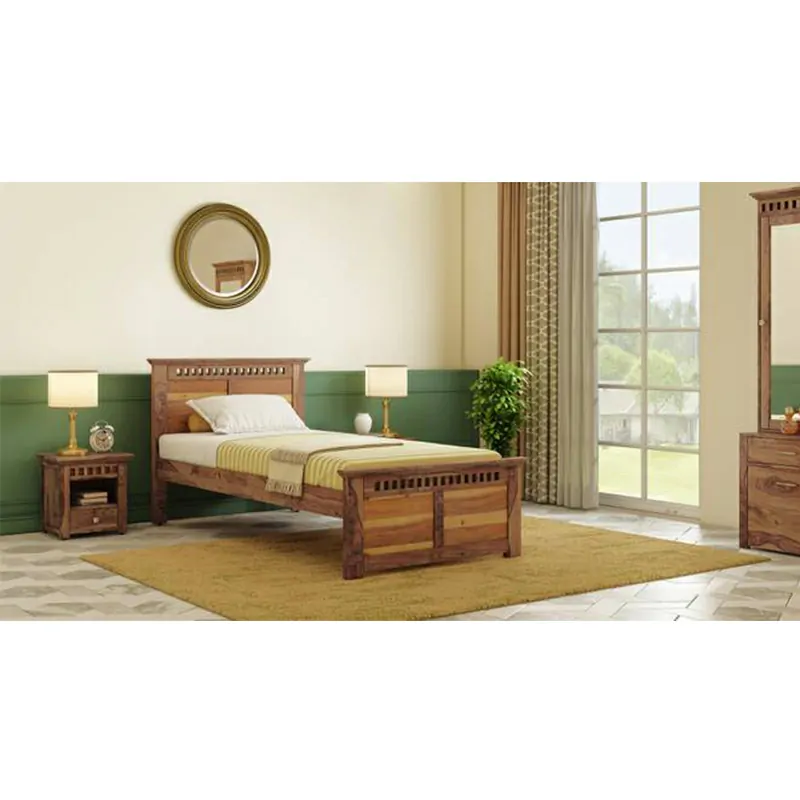 Fidora Solid Wood Single Size Non Storage Bed in Teak Finish