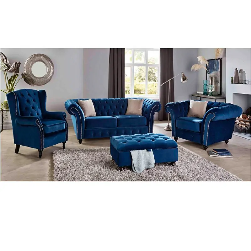 Chester High Back Sofa and Lounge - Blue