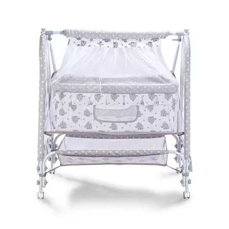 Baby Cradle with Mosquito Net & Storage – Grey