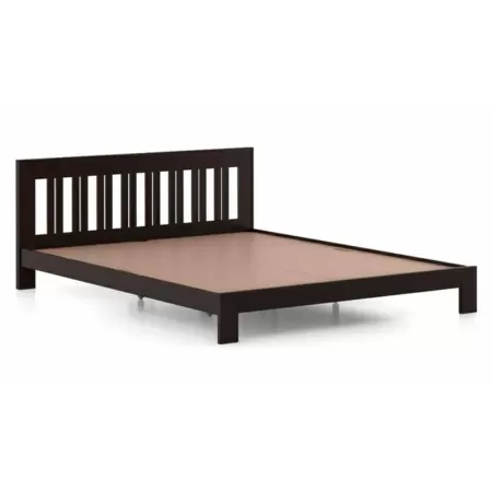 Solid Wood Queen Size Non Storage Bed in Mahogany Finish