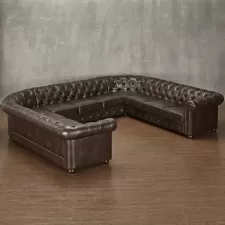 Chesterfield U Shape Sofa - Brown Leatherette