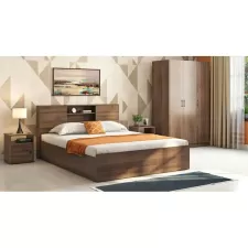Wood King Size Box Storage Bed in Classic Walnut Finish