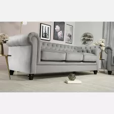 Chesterfield Grey Velvet 3-Seater Sofa