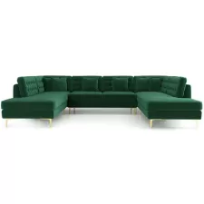 L Shape 5 Seater Sofa - Fabric Dark Green Velvet