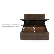Solid Wood Queen Size Hydraulic Storage Bed in Walnut Finish