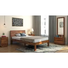 Boston Solid Wood Compact Size Non Storage Bed in Teak Finish